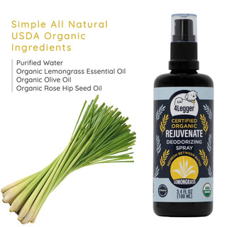 4-Legger USDA Certified Organic Lemongrass Rejuvenate Deodorizing Spray for Dogs, 3.4-oz