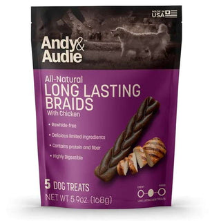 Andy & Audie All Natural Braids with Chicken Dog Treats, 5-Count Bag