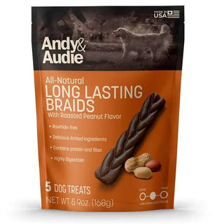 Andy & Audie All Natural Braids with Peanut Flavor Dog Treats, 5-Count Bag