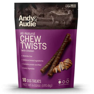 Andy & Audie All Natural Chew Twists with Chicken Dog Treats, 10-Count Bag