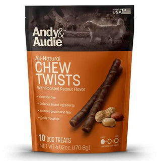 Andy & Audie All Natural Chew Twists with Peanut Flavor Dog Treats, 10-Count Bag