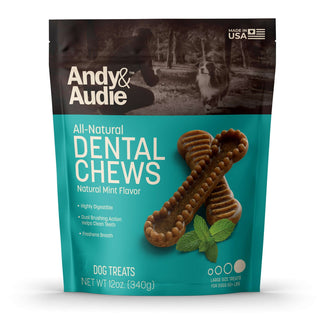 Andy & Audie All Natural Dental Chews for Dogs, Mint Flavor, Large, 12-oz Bag