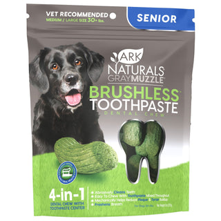 Ark Naturals Gray Muzzle Breath-Less Brushless Toothpaste Large Senior Dog Chews, 7.8-oz bag