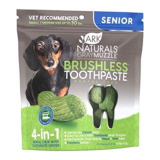 Ark Naturals Gray Muzzle Breath-Less Brushless Toothpaste Small Senior Dog Chews, 4.1-oz bag