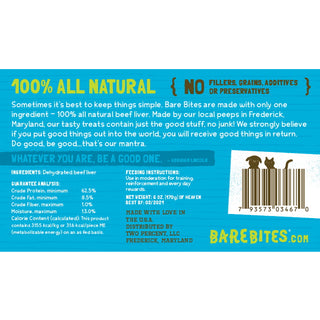 Bare Bites 100% All Natural Dehydrated Beef Liver Dog & Cat Treats, 1-lb Bag