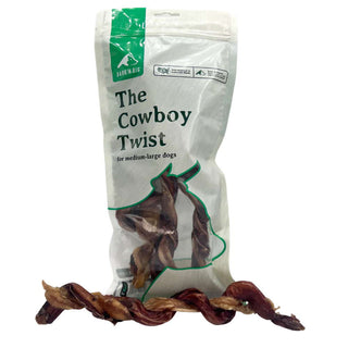 BarkNBig USA Cowboy Twist Bully Stick with Tendon Dog Treat, 3-Count Bag