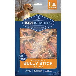 Barkworthies Bully Stick Bites Dog Treats, 1-lb Bag Value Pack