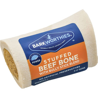 Barkworthies Shin Bone Stuffed with Bully Stick Blend Blend Dog Treat, 3-4", Case of 15