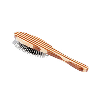 Bass Hybrid Groomer Natural Bristle & Alloy Pin Brush with Bamboo for Dogs & Cats, Medium Oval A-1