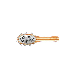 Bass Hybrid Groomer Natural Bristle & Alloy Pin Brush with Bamboo for Dogs & Cats, Small Oval A13