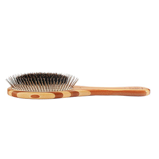 Bass Hybrid Groomer Natural Bristle & Alloy Pin Brush with Bamboo for Dogs & Cats, Large Oval A-3