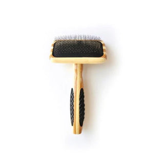 Bass Slicker Brush with Bamboo & Rubber Grips for Dogs & Cats, Small