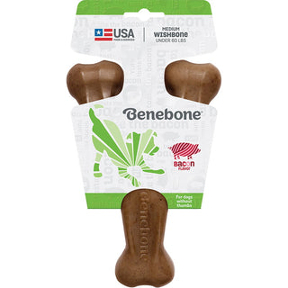 Benebone Bacon Flavor Wishbone Tough Dog Chew Toy, Medium