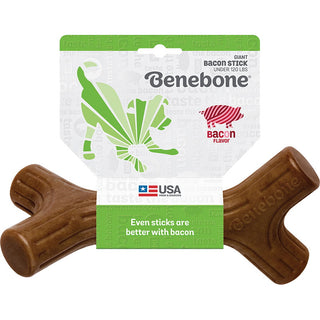 Benebone Bacon Stick Real Wood Dental Dog Chew Toy, Made in USA, Giant