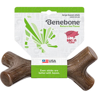 Benebone Bacon Stick Real Wood Dental Dog Chew Toy, Made in USA, Large