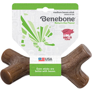 Benebone Bacon Stick Real Wood Dental Dog Chew Toy, Made in USA, Medium