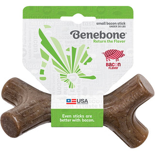 Benebone Bacon Stick Real Wood Dental Dog Chew Toy, Made in USA, Small