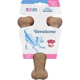 Benebone Medium Puppy Bacon-Flavored Wishbone Dog Chew Toy, Made in USA