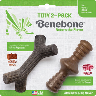 Benebone Tiny 2-Pack Dog Chew Toys with Zaggler & Maplestick, Made in USA