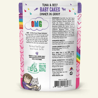 BFF OMG Baby Cakes Tuna & Beef in Gravy Grain-Free Cat Food Pouches, 3-oz, pack of 12