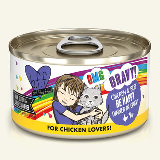 BFF OMG Be Happy Chicken & Beef Dinner in Gravy Canned Cat Food, 2.8-oz Cans, Case of 12