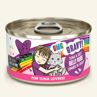 BFF OMG Belly Rubs Tuna & Beef Dinner in Gravy Canned Cat Food, 2.8-oz Cans, Case of 12