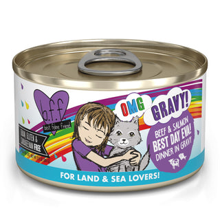 BFF OMG Best Day Eva! Beef & Salmon Dinner in Gravy Canned Cat Food, 2.8-oz Cans, Case of 12