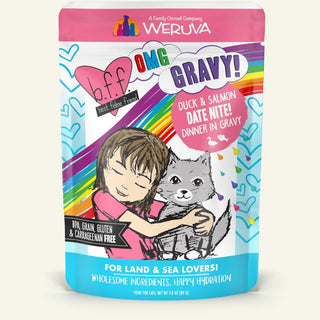 BFF OMG Date Nite! Duck & Salmon Dinner in Gravy Grain-Free Cat Food Pouches, 2.8-oz, pack of 12