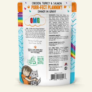 BFF OMG Purr-Fect Plannin'! Chicken, Turkey & Salmon Dinner in Gravy Grain-Free Cat Food Pouches, 2.8-oz, pack of 12