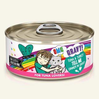 BFF OMG Tell Me Tuna & Turkey Dinner in Gravy Canned Cat Food, 5.5-oz Cans, Case of 8