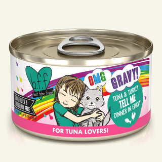 BFF OMG Tell Me Tuna & Turkey Dinner in Gravy Canned Cat Food, 2.8-oz Cans, Case of 12