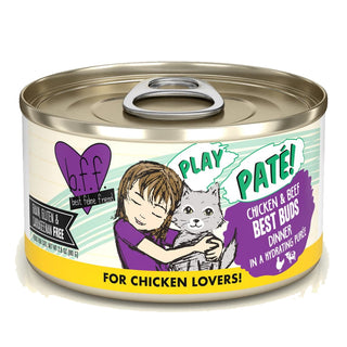 BFF Play Pate Lovers Chicken & Beef Best Buds Wet Cat Food, 2.8-oz Cans, Case of 12