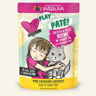 BFF Play Pate Lovers Chicken & Duck Destiny Wet Cat Food, 3-oz pouch, pack of 12