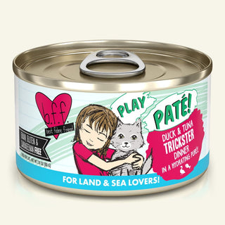 BFF Play Pate Lovers Duck & Tuna Trickster Wet Cat Food, 2.8-oz Cans, Case of 12