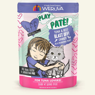 BFF Play Pate Lovers Tuna & Beef Blast Off Wet Cat Food, 3-oz pouch, pack of 12