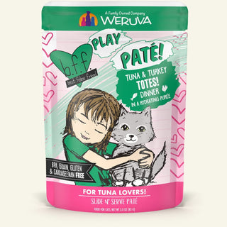 BFF Play Pate Lovers Tuna & Turkey Totes Wet Cat Food, 3-oz pouch, pack of 12