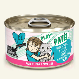 BFF Play Pate Lovers Tuna & Turkey T.T.Y.L. Wet Cat Food, 2.8-oz Cans, Case of 12