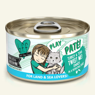 BFF Play Pate Lovers Turkey & Tuna Tweet Me Wet Cat Food, 2.8-oz Cans, Case of 12