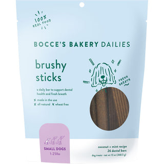 Bocce's Bakery Dailies Brushy Sticks Coconut & Mint Recipe Dental Dog Treats, Small, 26 count