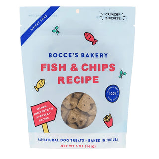 Bocce's Bakery Fish & Chips Recipe Crunchy Biscuits Dog Treats, 5-oz pouch