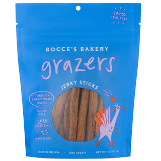 Bocce's Bakery Grazers Turkey & Sweet Potato Jerky Sticks Dog Treats, 4-oz Bag