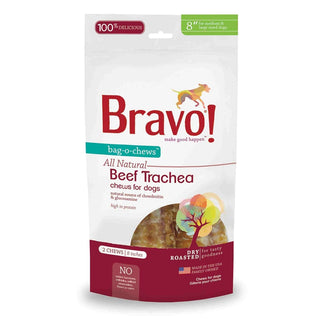 Bravo! Bag-O-Chews 8" Beef Trachea Chews Dry-Roasted Dog Treats, 2 pack