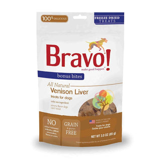 Bravo! Bonus Bites Venison Liver Freeze-Dried Dog & Cat Treats, 3-oz Bag