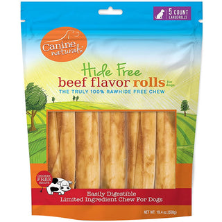 Canine Naturals Beef Chew 100% Rawhide Free and Collagen Free Dog Treats, 7" Roll 5 Pack