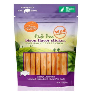 Canine Naturals Hide Free Bison Recipe Sticks Dog Chew Treats, 10-Count Bag