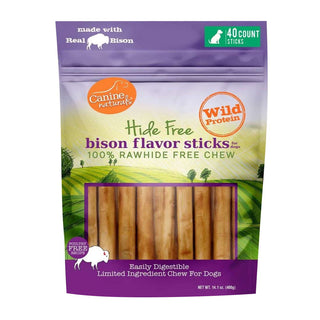 Canine Naturals Hide Free Bison Recipe Sticks Dog Chew Treats, 40-Count Bag