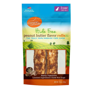 Canine Naturals Hide Free Peanut Butter Large Rolls Dog Chew Treats, 2-Count Bag