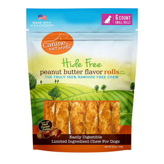 Canine Naturals Hide Free Peanut Butter Small Rolls Dog Chew Treats, 6-Count Bag