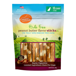 Canine Naturals Hide Free Peanut Butter Sticks Dog Chew Treats, 10-Count Bag