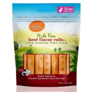 Canine Naturals Hide-Free Mini Roll Beef Dog Treat Chews, 2.5-inch, 25-Count Bag